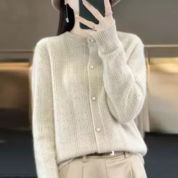 Кардиган женский 2023, осенне-зимний свитер, пальто, женский шерстяной вязаный кардиган с круглым вырезом и пуговицами со звездами
