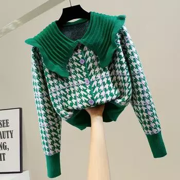 Кардиган женский, цветная вышивка, милая кукла, большой лацкан, короткая рубашка «Тысяча птиц», темперамент, возрастная рубашка, женский кардиган One Size зелёный