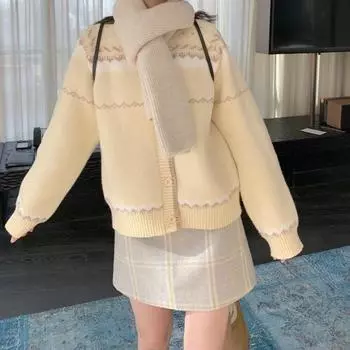 Кардиган женский мягкий клейкий арт сырое молоко желтый вязаный кардиган с круглым вырезом осень и зима корейский мягкий свитер пальто для женщин