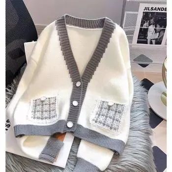 Кардиган женский осенне-зимний, рубашка ленивой вязки с v-образным вырезом, дизайн, нишевый свитер, весенний свитер, женское уникальное пальто One Size чёрный