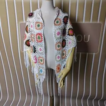 Кардиган женский ретро женский треугольный шарф шаль с кисточками накидка искусство лето и осень свитер с короткими рукавами женский One Size чёрный