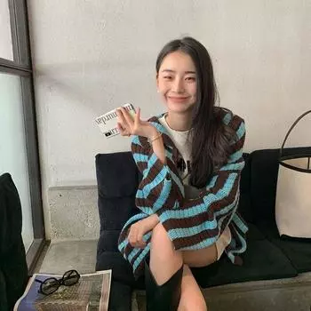 Кардиган, женский свитер 2022, повседневный женский топ, корейский свитер с длинными рукавами и шикарным дизайном, полосатый свитер с капюшоном, женское пальто, топы One Size чёрный