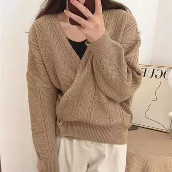 Кардиган, женский свитер, новинка 2022 года, ранняя осень, крестик, V-образный вырез, ретро, универсальный нишевый дизайн, вязаный женский свитер