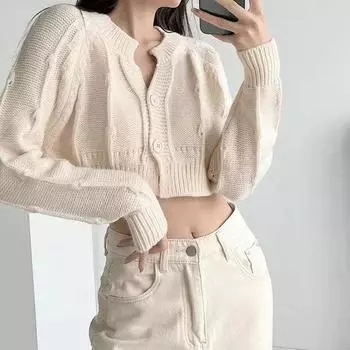 Кардиган женский весенне-осенний нишевый трикотаж мягкий восковой с круглым вырезом вестернизированный свитер с жареным тестом женское пальто