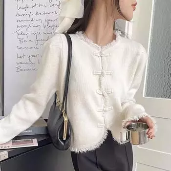 Кардиган женский весенне-осенний вязаный кардиган с кисточками в национальном стиле и пуговицами, высококачественный свитер с круглым вырезом в стиле ретро, женское пальто One Size розовый