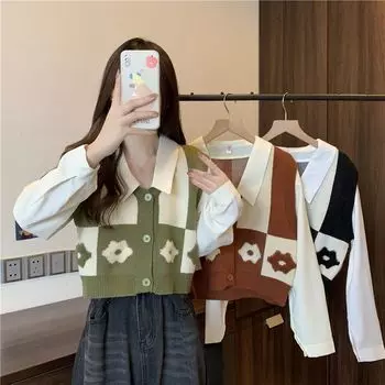 Кардиган женский вязаный жилет женский ранний осенний стиль дизайн смысл маленькая блузка в стиле ретро кардиган женский топ One Size зелёный