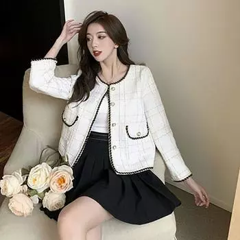 Кардиган, женское пальто, новинка весны 2023, женское короткое пальто в грубую клетку, свободная и универсальная куртка с длинными рукавами, женский кардиган, топ