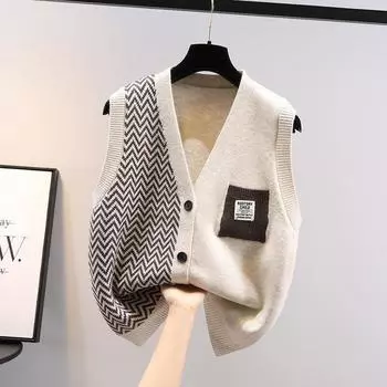 Кардиган, жилет, женская верхняя одежда, весна-осень 2022, новый вязаный свободный корейский женский свитер с v-образным вырезом, женский One Size бежевый
