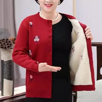 Кардиганы больших размеров, вязаный свитер для бабушки, новый свитер для женщин среднего и пожилого возраста, кардиган XXXXXL красный