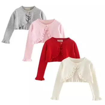 Кардиганы для маленьких девочек, свитера, милое осенне-весеннее вязаное пальто с круглым вырезом и длинными рукавами на пуговицах, детская одежда L