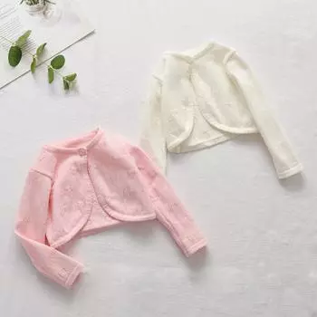 Кардиганы с длинными рукавами и однотонными свитерами для девочек и малышей 80cm бежевый