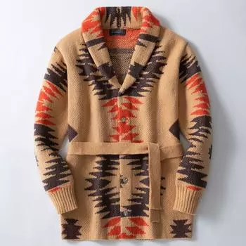 Кардиганы средней длины для мужчин, винтажный воротник-шалка с длинным рукавом, объемная вязка, кардиганы на пуговицах, мужские осенне-зимние вязаные свитера, верхняя одежда M хаки
