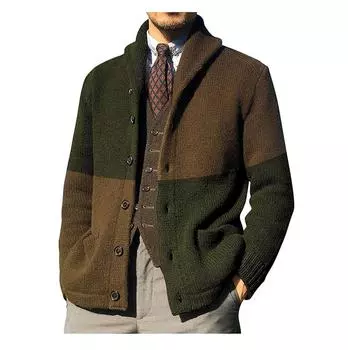 Кардиганы, свитера для мужчин, повседневная шаль с длинным рукавом, цветные блоки, трикотажные свитера на пуговицах L бежевый