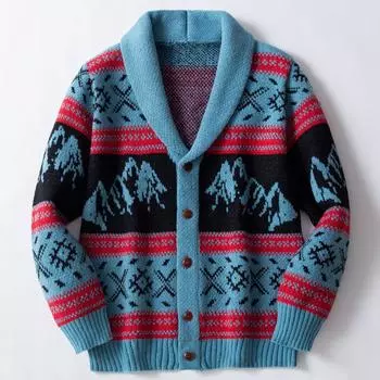 Кардиганы, свитера для мужчин, винтажные, легкие, с воротником-шалью, с длинным рукавом, трикотажные кардиганы на пуговицах, куртка, мужской свитер на осень-зиму, трикотажная верхняя одежда M синий