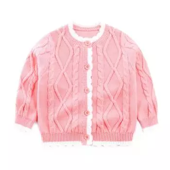 Кардиганы вязаной вязки для девочек, свитера, детская модная одежда на осень на пуговицах с длинными рукавами 90cm розовый