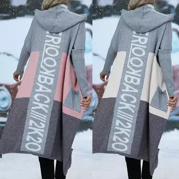 Кардиганы вязаный свитер женский весна осень зима письмо макси свободное мягкое пальто жаккардовое Y2k E-girl длинная вязаная куртка кардиган S белый