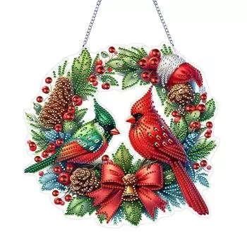 Кардинал Алмазная Картина Подвесной Венок Кристаллическая Картина Венок Украшение Дома CN142