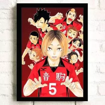 Каркас из цельного дерева, японское аниме Haikyuu! Волейбольная настенная живопись на холсте, плакаты на скандинавскую тему и печатные изображения, современное украшение для гостиной и дома 15*20cm(with frame)