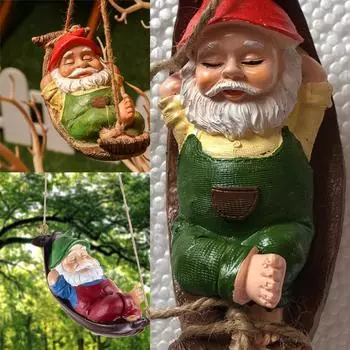 Карлик Качающийся Гамак Орнамент Смола Персонаж Ремесла Открытый Сад Орнамент зелёный