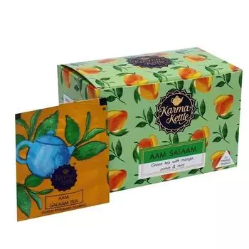 Karma Kettle Karma Kettle, Aam Salaam- Mango Tea, черный чай с манго и тмином, фруктовый чай, полезный и вкусный, 20 чайных пакетиков-пирамидок, 530 г