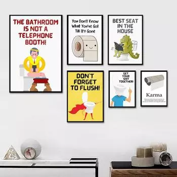 Карма Правила Ванной Комнаты Искусство Цитата Настенный Декор Холст Картина Забавный Плакат с Печатью Туалетной Бумаги Юмор Настенные Панно Туалет Домашний Декор 21cm30cm NoFrame