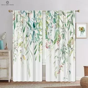 Карман для карниза с цветочным рисунком в виде листьев для спальни, гостиной, кухни, домашнего декора, современного простого оформления окна, 2 шт. W50xH130(CM)x2PCS&Rod pocket