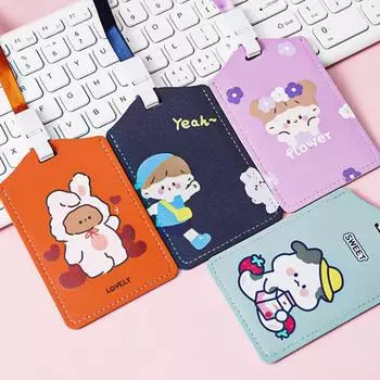 Карман для карточек Удобный мультяшный дизайн Милый многофункциональный автобусный протектор для карточек со шнурком H