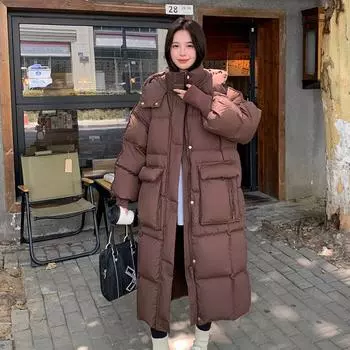 Карман с вертикальной молнией длинный 2024 зима новый белый утиный пуховик женский простой универсальный пуховик S size 90-60kg чёрный