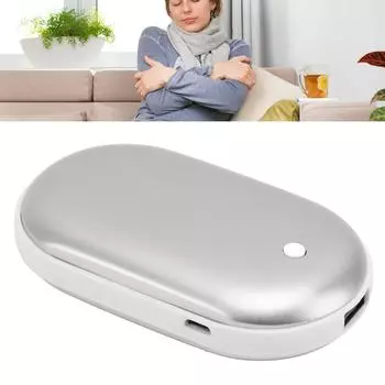 Карманная грелка для рук Алюминиевый сплав 2400 мАч USB Мини повербанк для зимних путешествий на открытом воздухе Серебристый серебряный