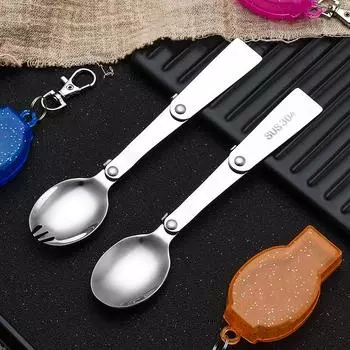 Карманная ложка из нержавеющей стали, складная вилка, портативная уличная столовые приборы для кемпинга, дорожная посуда, вилка для пикника и пешего туризма, ложка YSX A розовый