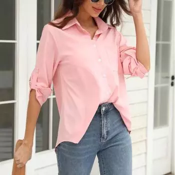 Карманная однобортная рубашка большого размера, женская рубашка с рукавами, простой повседневный топ с нашивкой S белый