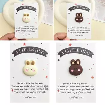 Карманная открытка с кроликом-обнимашкой, маленькое украшение в виде кролика в кармане с позитивным карманом для карточек бежевый