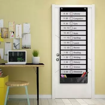 Карманная таблица с ежедневным расписанием с 14 прозрачными карманами, 13 многоразовыми карточками, для классной комнаты, для детей, школьников, дошкольников, для планирования времени, подвесная карманная сумка чёрный