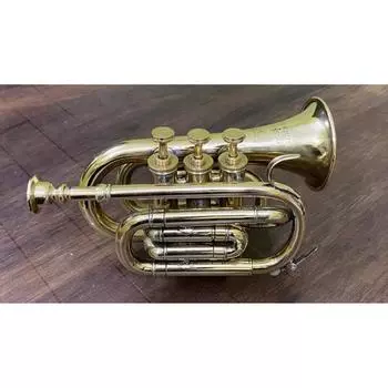 Карманная труба из полированной латуни с 3-клапанным винтажным флюгельным рожком,