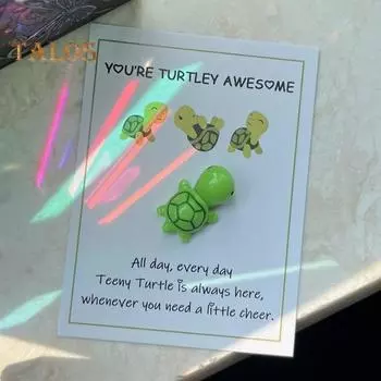 Карманное украшение в виде черепахи с поздравительной открыткой, эмоциональная поддержка, мини-игрушка в виде морской черепахи, украшение для друзей, семьи, подарок на День святого Валентина зелёный