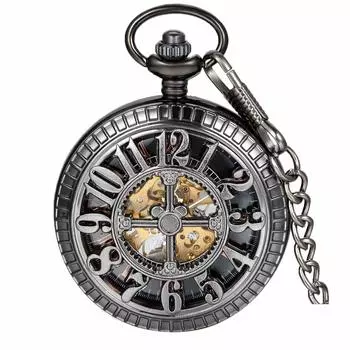 Карманные часы JewelryWe Alice, старинные часы с ручным заводом, подвесные карманные часы, механические, крестообразные, римские цифры, черный x золотой, сплав,