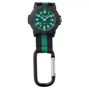 Карманные часы Klefa с карабином, аналоговые, водонепроницаемые, с нейлоновым ремешком, зеленый циферблат, CB-A272-GN, мужские