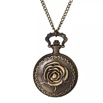 Карманные часы Rose Antique Analog Display Cute Rose Pocket Watch Подвеска на часы Ожерелье Цепочка для свитера Бронзовые модные аксессуары День рождения Годовщина