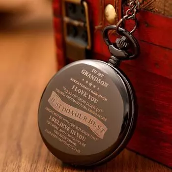 Карманные часы с гравировкой моему внуку L Love You лучший подарок, кварцевые карманные часы, цепочка для часов, мужской подарок