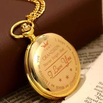 Карманные часы с гравировкой моему внуку, я люблю тебя, лучший подарок, кварцевые карманные часы, цепочка для часов, мужской подарок