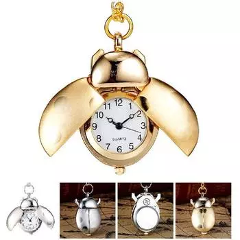 Карманные часы с милым животным жуком, ожерелье, кварцевый кулон с божьей коровкой и цепочкой золотой