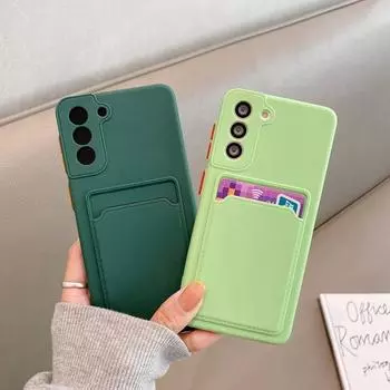 Чехол для телефона с карманом для карточек конфетного цвета для Samsung S25 S24 FE S23 Ultra S22 Plus S21 A56 A36 A16 A55 A15 A35 A54 A34, мягкий защитный чехол-бампер для объектива Samsung S22 чёрный