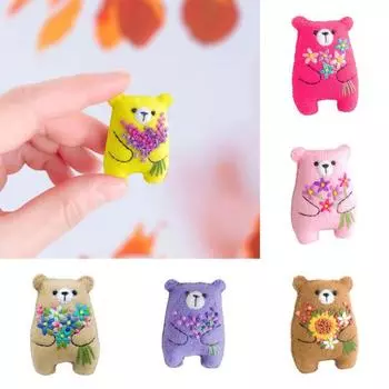 Карманный цветок-медведь, кукла, ручная работа, войлок, цветочный плюшевый букет, маленький медведь, настольная игрушка, украшение, украшение на день рождения жёлтый