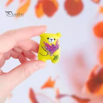 Карманный цветок-медведь, кукла, ручной работы, войлочный цветочный букет, маленький плюшевый медведь, украшение для рабочего стола, подарок на день рождения, Рождество жёлтый