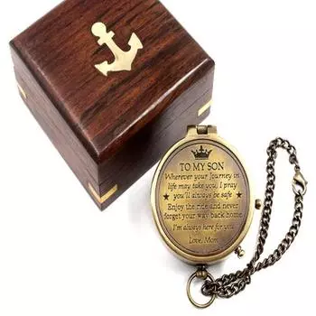 Карманный компас «Моему сыну, с любовью для мамы», копия компаса с солнечными часами и футляром, подарок для сына, мамы, внука, подарок на день рождения, декор