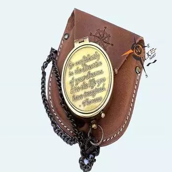 Карманный латунный компас со старинной отделкой и кожаным футляром