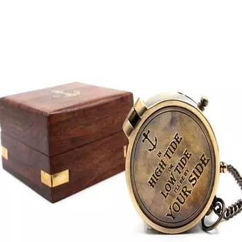 Карманный магнитный компас из латуни HIGH Tide с цепочкой для моряков, подарочный, для пиратов, пеших походов, кемпинга, в старинном морском стиле.