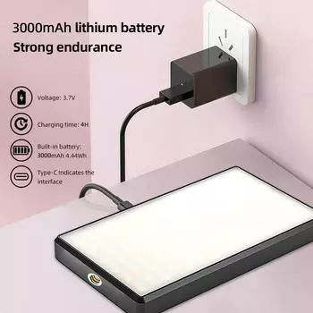 Карманный светодиодный светильник 12 Вт, мини-видеолампа, светильник для фотосъемки, 2500–9000 К, цветовая температура, индекс цветопередачи более 95 с чёрный