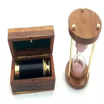 Карманный телескоп с деревянной коробкой и деревянными песочными часами, набор для морского декора и подарка