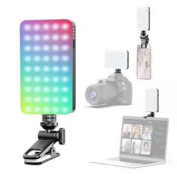 Карманный заполняющий светодиодный RGB-светильник для видеосъемки 2500K-9000K с регулировкой яркости, 10 световых эффектов для видеосъемки чёрный